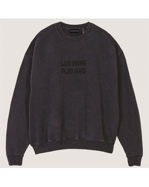 Lyph Punk Text Graphic Crew Neck Long Sleeve Sweatshirt - Black