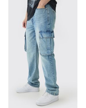 BoohooMAN Rigid Straight-Leg Cargo Trousers - Blue