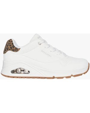 Skechers 177093/Whld Uno-Jungle Nite Trainers Durabuck/Leopard Printed Leather - White