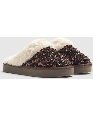 River Island Mule Slippers Sequin - Brown