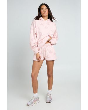 Boohoo Bow Print Hooded Short Tracksuit - Red