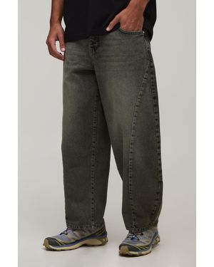 BoohooMAN Washed Overdye Barrel Leg Jeans - Black
