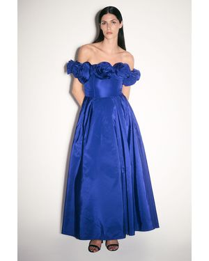 Karen Millen Drama Taffeta Rosette Woven Maxi Prom Dress - Blue