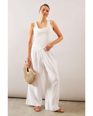 Wallis Textured Drawstring Wide Leg Trouser - Natural