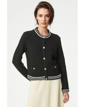 Secret Label Textured Crew Neck Cardigan Buttons - Black