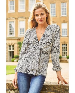 Sosandar Animal Print Tie Front Top - Metallic
