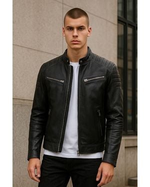 Infinity Leather Modern Classic Quilted Biker Jacket - Black