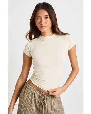 Boohoo Basic Short Sleeve Longline Fitted Top - White