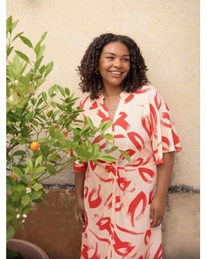 Live Unlimited Brushstroke Print Pleat Front Shirt Dress - Red