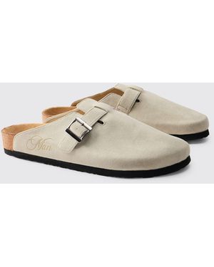 BoohooMAN Embossed Faux Suede Mule - White