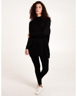 Blue Vanilla Ribbed Jumper + Knit Leggings Set - Black