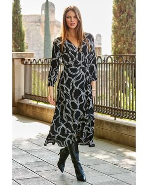 Sosandar Chain Print Ruffle Hem Midi Wrap Dress - Metallic
