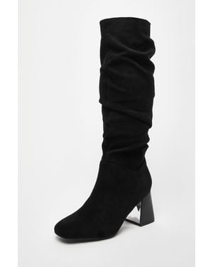 Quiz Faux Suede Ruched Heeled Boots - Black