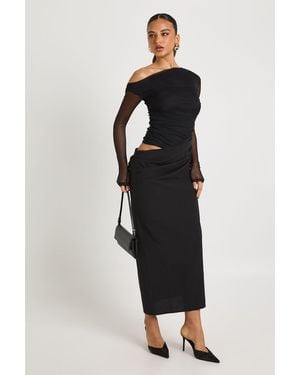 Boohoo Mesh Mix Draped Midaxi Dress - Black