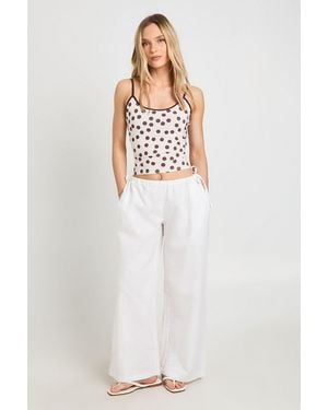 Boohoo Petite Linen Look Tie Side Low Rise Trousers - White