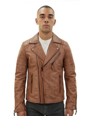 Infinity Leather Brando Double Cross Zip Biker Jacket-Casablanca - Brown