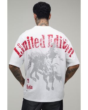 BoohooMAN Tall Oversized Western Over The Seams Print T-Shirt Cotton - Grey
