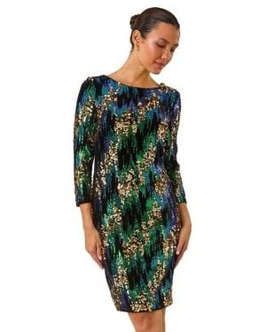 Roman Sequin Velvet Dress - Green