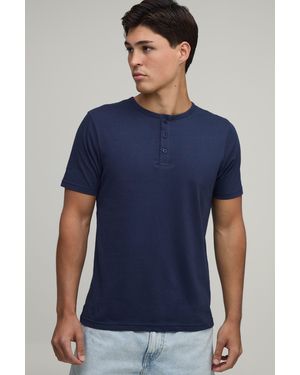 BoohooMAN Basic Slim Fit Henley T-Shirt - Blue