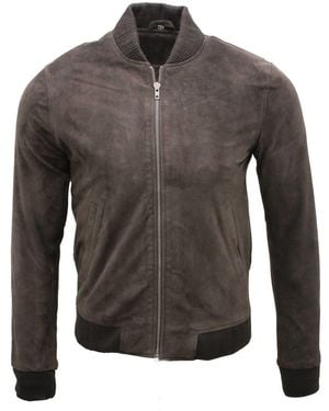 Infinity Leather Varsity Soft Suede Bomber Jacket - Grey