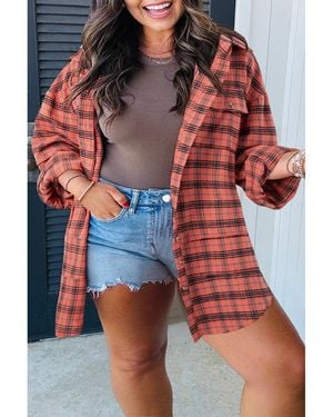 Azura Exchange Oversized Plaid Shirt - Red