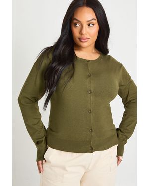Boohoo Plus Crew Neck Button Through Cardigan - Green