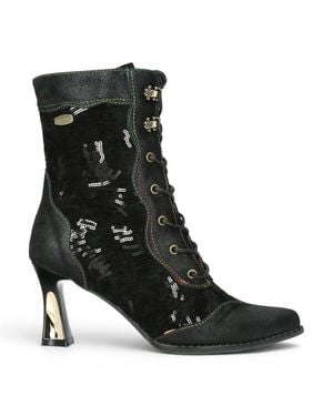 Laura Vita Gothic Victorian Leather Heeled Lace-Up Boots - Black