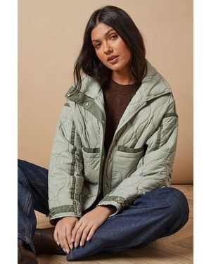 Oasis Onion Quilted Popper Jacket - Green
