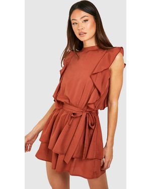 Boohoo Tall Woven Ruffle Flippy Playsuit - Red