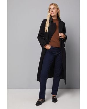 Wallis Petite Military Double Breasted Longline Coat - Blue