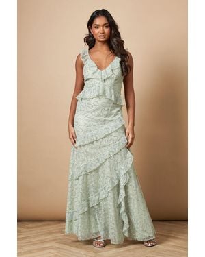 Oasis Sequin Lace Ruffle Detail Midaxi Dress - Green