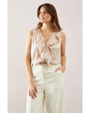 Wallis Hotfix Ruffle Sleeveless Blouse - Natural