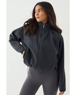 DSGN Studio Polar Fleece Zip Through Funnel Neck Sweatshirt - Black