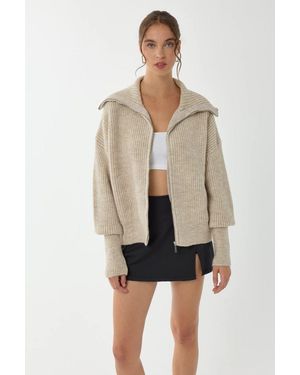 Hiccup Regular Fit Zippered Cardigan - Natural