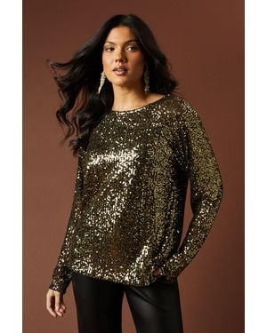 Oasis Sequin Chiffon Bow Back Top - Brown