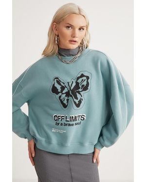 Grimelange Printed Back Crew Neck Sweatshirt - Blue