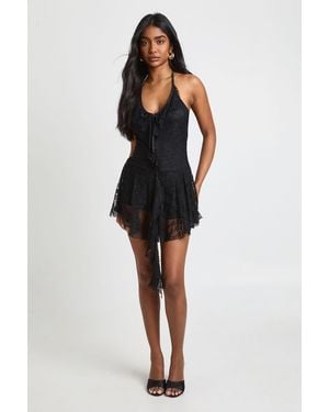 Boohoo Lace Halterneck Frill Hem Playsuit - Black