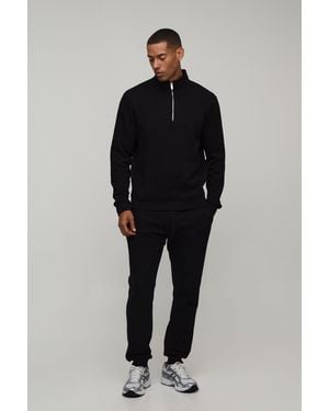 BoohooMAN Regular 1/4 Funnel Sweatshirt And Slim Leg Jogger - Black