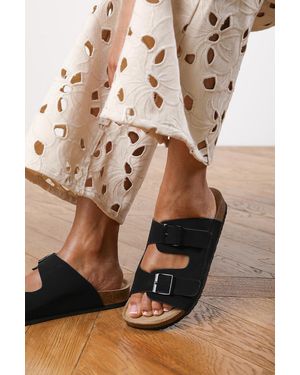 Where's That From Wheres 'Haley' Double Buckle Plaited Flatform Slider - Black