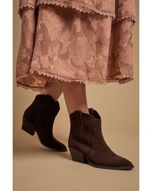 Oasis Amber Real Suede Western Ankle Boots - Brown