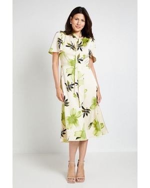 Wallis Satin Leaf Print Midi Dress - Yellow