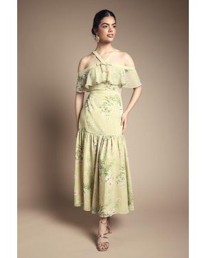 Oasis Bow Detail Halter Neck Bardot Dress - Natural