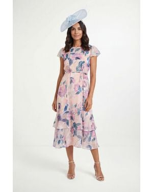 Wallis Petite Floral Burn Out Pintuck Midi Dress - White