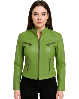 Infinity Leather Casual Slim-Fit Biker Jacket-Tulsa Lamb Leather - Green