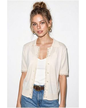 Bianco Lucci Ribbed Lace Button Cardigan - White