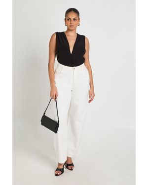 Boohoo Plus Slinky Ruched V Neck Bodysuit - White