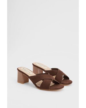 Wallis Beau Faux Suede Cross Strap Mules - Brown