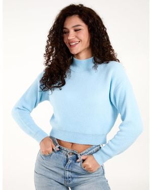 Blue Vanilla Turtle Neck Cropped Jumper - Blue