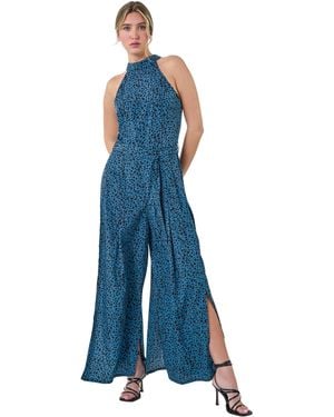 D.u.s.k Spot Halter Neck Side Split Jumpsuit - Blue