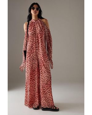 Warehouse Bohemian Halter Cold Shoulder Flared Sleeve Jumpsuit